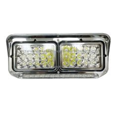 LED Headlights with 12" Clear/Amber LED Light Strip Chrome Bezels - Driver Side (Fit: Kenworth T400 T600 T800 W900B W900L Classic 120/132, Peterbilt 378 379 & Western Star 4900 Trucks)