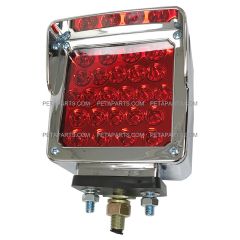 Pedestal Fender Light 52 LED - 4" Square Three Stud Mount Dual Face Red/Amber with Chrome Bezel and Visor - RH