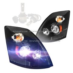 Headlight LED style Black With LED Bulbs - Driver And Passenger Side (Fit: 2004-2018 Volvo VNL VN VNM)