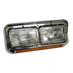 Headlight with 12" Amber/Amber LED Light Strip Chrome - Driver Side (Fit: Kenworth Peterbilt Western Star Freightliner Trucks)