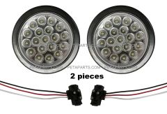 2 Pieces - 4" Round 19 Diodes Clear/Red-White LED Stop Turn Tail Truck Light with Rubber Grommet & Pigtail
