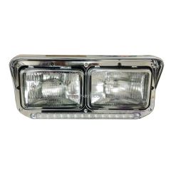 Headlight with 12" Clear/White LED Light Strip Chrome - Driver Side (Fit: Kenworth, Peterbilt, Western Star, Freightliner Trucks)