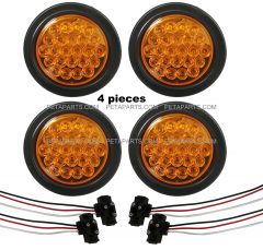 4" Round 24 Diodes Amber/Amber LED Light with Rubber Grommet & Pigtail - 4 Pieces