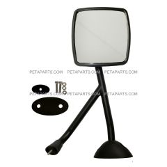 Hood Mirror Black with Arm with Mounting Kits - Passenger Side (Fit: International 4300 4400 7400 7600 8500 Durastar Truck)