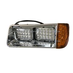 LED Headlight with Amber LED Turn Signal Light and Chrome Bezel with Back Housing Base - Driver Side (FIt: 1993-2007 Freightliner FLD Truck)