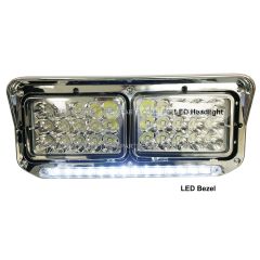 LED Headlight with 12" Clear/White LED Light Strip Chrome - Passenger Side (Fit: Kenworth, Peterbilt, Western Star, Freightliner Trucks)