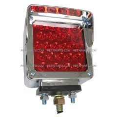 Pedestal Fender Light 52 LED - 4" Square Three Stud Mount Dual Face Red/Amber with Chrome Bezel and Visor - LH