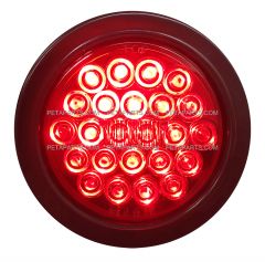 4" Round 24 Diodes Red/Red Pattern Surface LED Light with Rubber Grommet