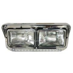 Headlight with 12" Clear/White LED Light Strip Chrome - Passenger Side (Fit: Kenworth, Peterbilt, Western Star, Freightliner Trucks)