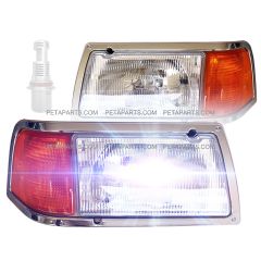 Headlight With Adjusters and Corner Lamp and Chrome Bezel with LED Bulbs- Driver and Passenger Side (Fit: Peterbilt 375 385 Trucks)