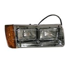 Headlight with Amber LED Turn Signal Light and Chrome Bezel with Back Housing Base - Passenger Side (FIt: 1993-2007 Freightliner FLD Truck)