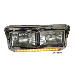 Headlight with 12" Clear/Amber LED Light Strip Chrome - Passenger Side (Fit: Kenworth, Peterbilt, Western Star, Freightliner Trucks)