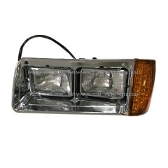 Headlight with Amber LED Turn Signal Light and Chrome Bezel with Back Housing Base - Driver Side (Fit: 1993-2007 Freightliner FLD Truck)