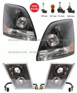 Headlight Black with Dual Double Bulb Fog Lamp - Driver & Passenger Side ( Fit: Volvo VNL VN VNM Truck )