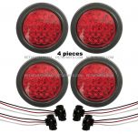 4" Round 24 Diodes Red/Red LED Light with Rubber Grommet & Pigtail - 4 Pieces