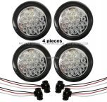 4" Round 24 Diodes Clear/White LED Light with Rubber Grommet & Pigtail - 4 Pieces