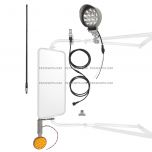 4  LED Light with Glare Shield and Mountings & 3  Round Dual Face Red/Amber Fender light with Mounting Extension & CB Antenna with Mount Bracket and cables (Fits Various West Coast Truck Mirror Arm)